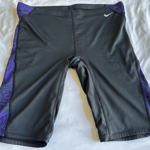 Nike Men's Black & Purple Fitted Compression Stretch Swim Suit Jammer Trunks- 34 - Picture 1 of 12